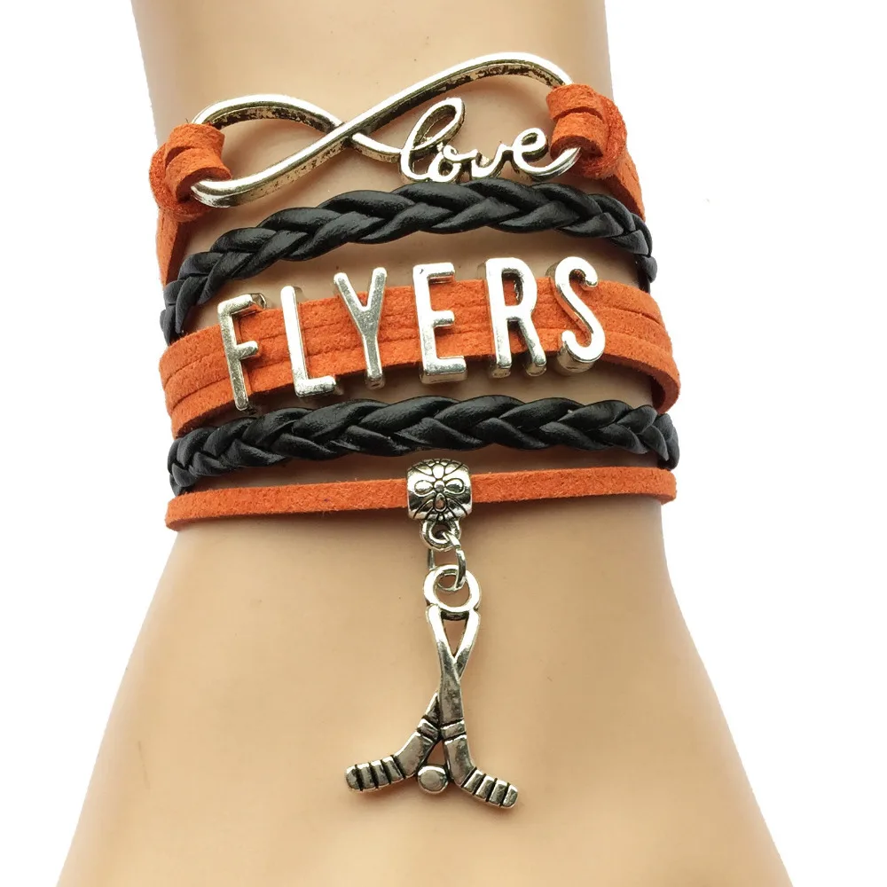 

Infinity Love Flyers Bracelet-Hockey Charm Leather Braid Sports Friend Gift