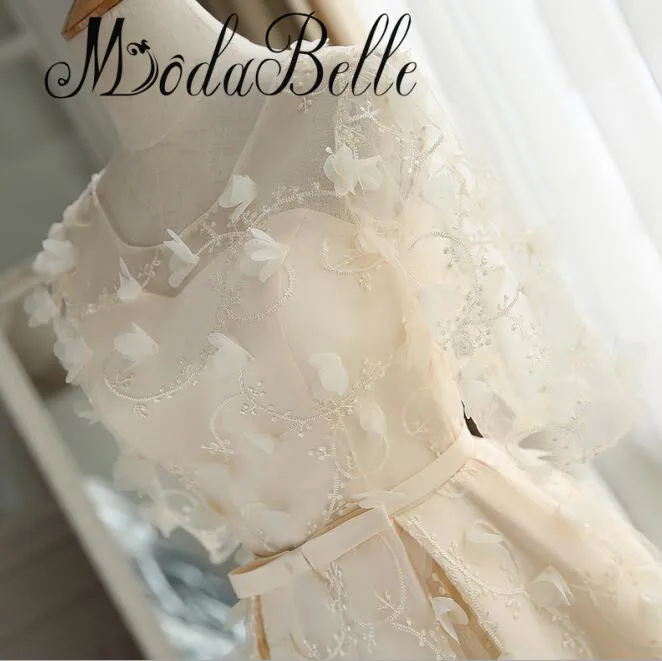 modabelle Robe Courte Champagne Handmade Flowers Short Prom Dresses 2017 Mezuniyet Elbiseleri Three Qureter Evening | Свадьбы и