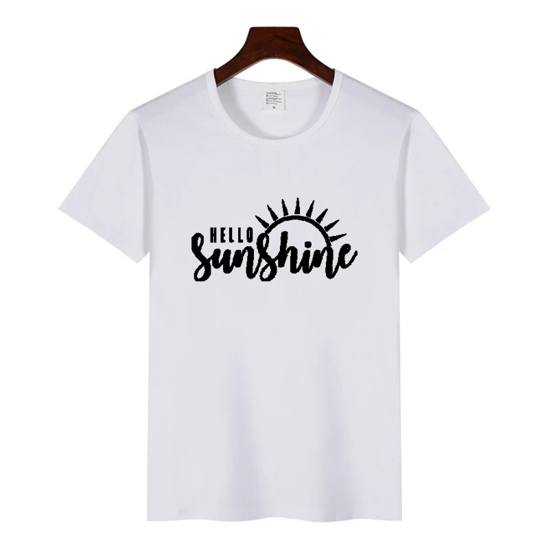 Женская футболка большого размера летние топы с короткими рукавами Hello Sunshine 2019