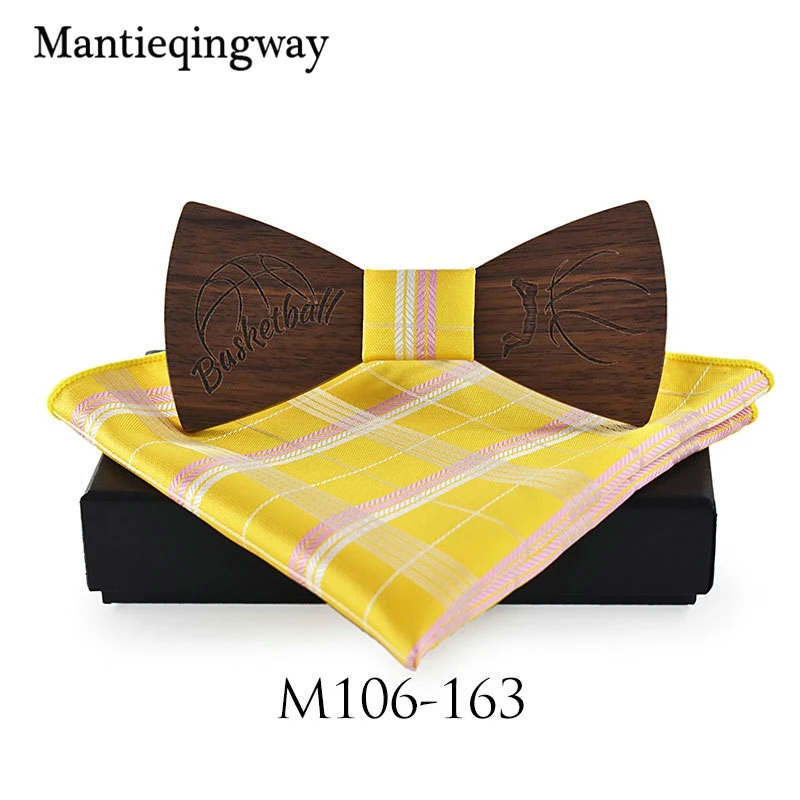 Mantieqingway деревянная бабочка + комплекты носовых платков для мужской костюм