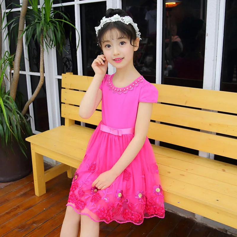 

Elegant Girls Princess Dress Kids Wedding Dresses Flower Girls Party Dress Short Sleeve Children Girls Clothing BC690