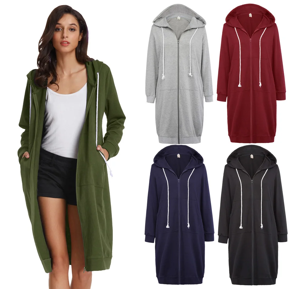 Женское повседневное длинное пальто с длинным рукавом на молнии спереди