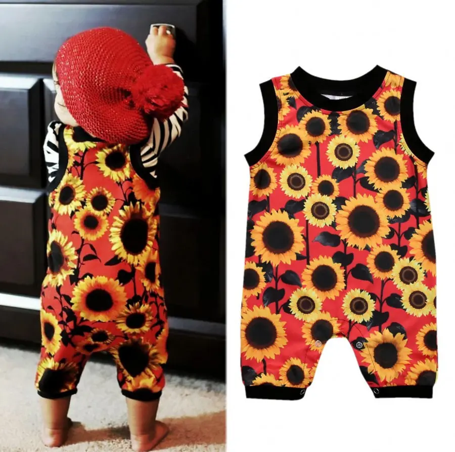 Коллекция 2017 года Летний комбинезон с подсолнухом для маленьких девочек