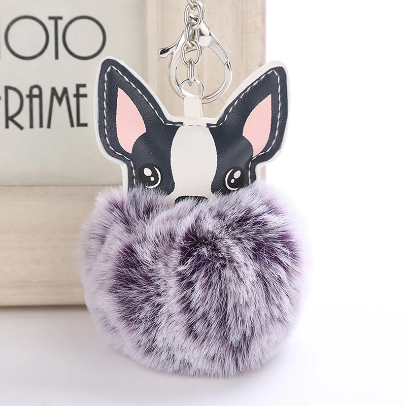 light purple Брелок для ключей из искусственного кроличьего меха с помпоном и помпоном, пушистый кожаный брелок для ключей Llaveros Chaveiros Portachiavi - Цвет: light purple