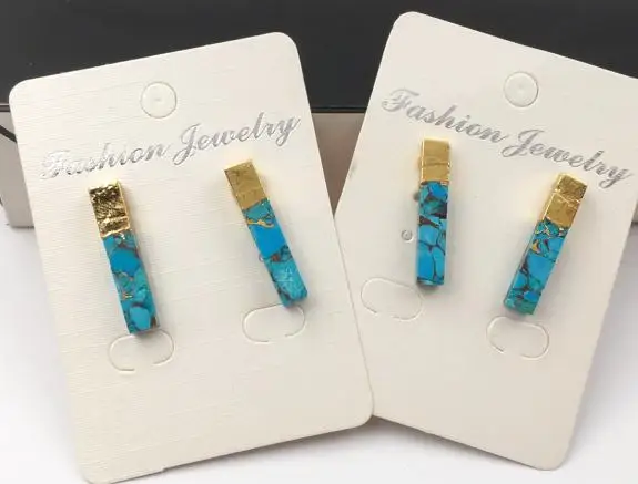 mix(send randomly) WT-E548 Natural Blue Vein Green Stone Earring Rectangle Shape Gem-stones Earring Gold Capped Stud Earring Jewelry - Окраска металла: mix(send randomly)