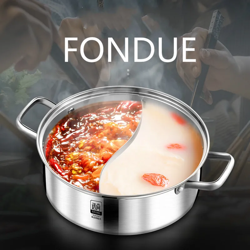 Free shipping Hot pot Fondue Kitchen cooker Special thicken Household Chafing Pot Casserole stainless steel Soup | Дом и сад