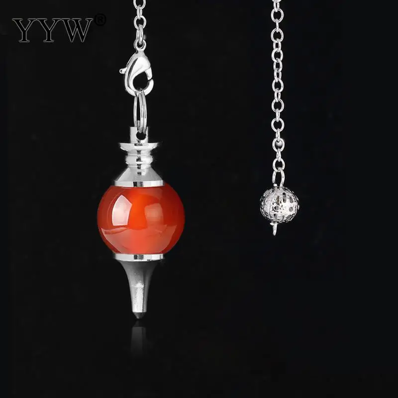 red agate YYW баланс рейки натуральный камень кристалл красный Агаты придающий маятник круговой конус подвески для мужчин женщин гадания - Окраска металла: red agate
