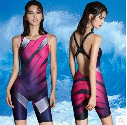 Women Professional Training Racing Swimsuit One Piece Striped Diving Sport Competition Swimwear Bathing Triathlon SuitLarge Size