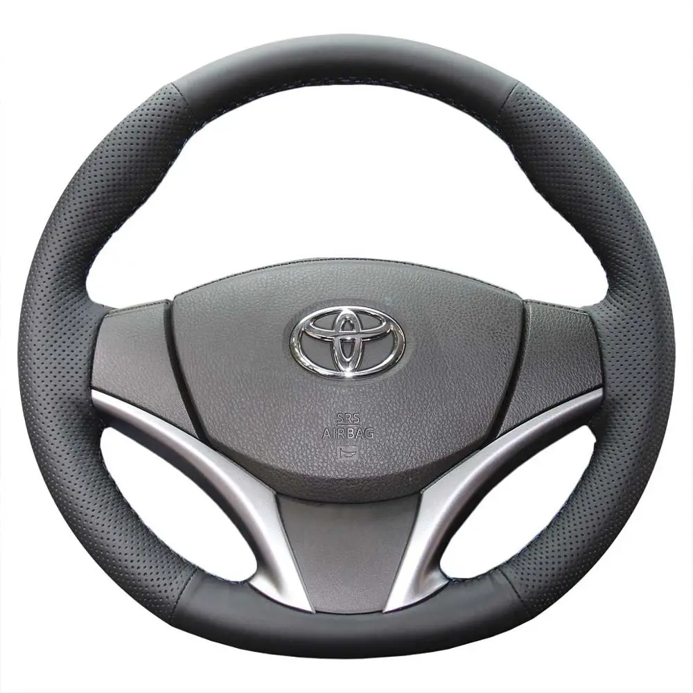 Wheel Cover Black PONSNY Рулевое управление автомобиля/Шестерня/ручной тормоз натуральная кожа чехлы Чехол для Toyota YARiS L- авто ручной сшитый чехол - Название цвета: Wheel Cover Black