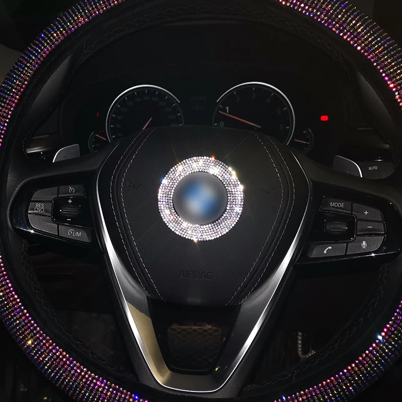 Роскошный чехол рулевого колеса автомобиля логотип кольцо стразы кристалл