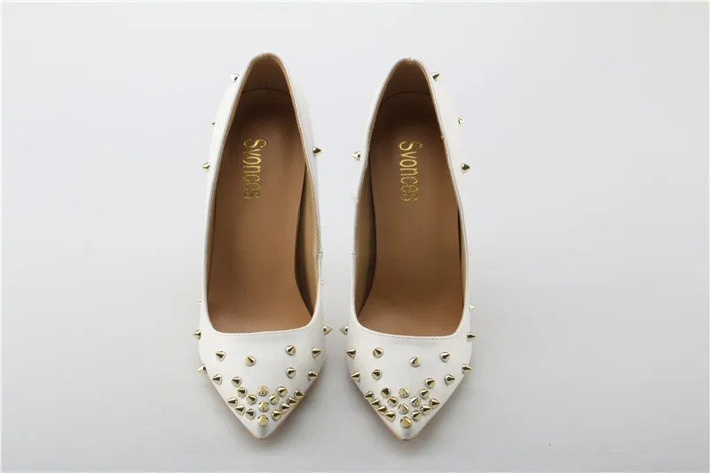Fashion Elegant Women High Heels Pumps Luxury Gold Rivets Design Pointy White Sandals Sexy Thin Spikes Brand Zapatos Mujer | Обувь