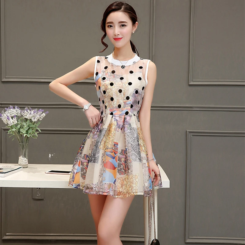 Новый женский печати dress 2017 лето рукавов лоскутная большой размер элегантный