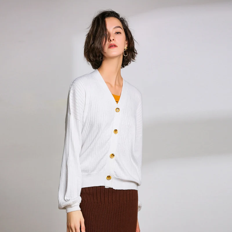 Женский шерстяной кардиган простой вязаный свитер с v-образным вырезом Свободный