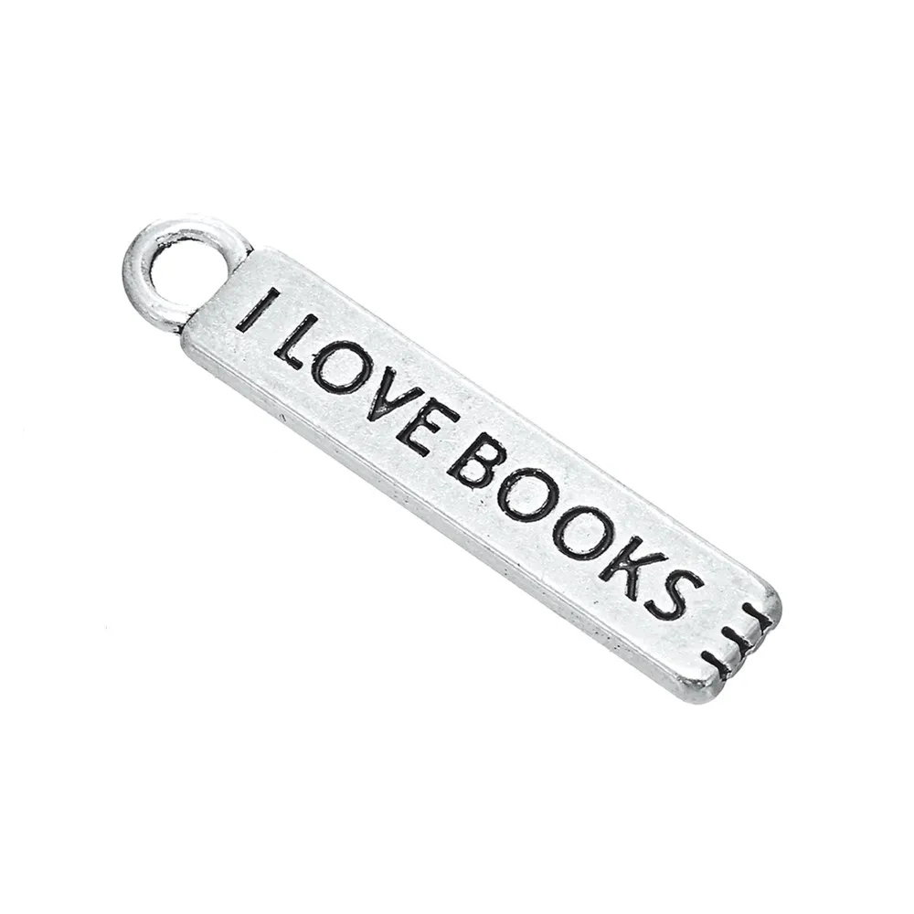 10 шт./лот 5,2x27 мм я люблю Подвески-книги кулон для изготовления ювелирных изделий античные посеребренные подвески из сплава