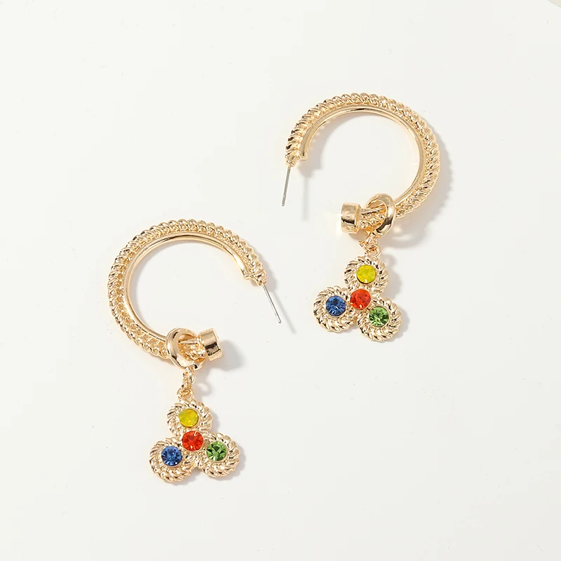 

8Seasons New Fashion Gold Color Drop Earrings C-Shape Multicolor Rhinestone For Women Party Earrings Jewelry 65mm x 32mm, 1 Pair