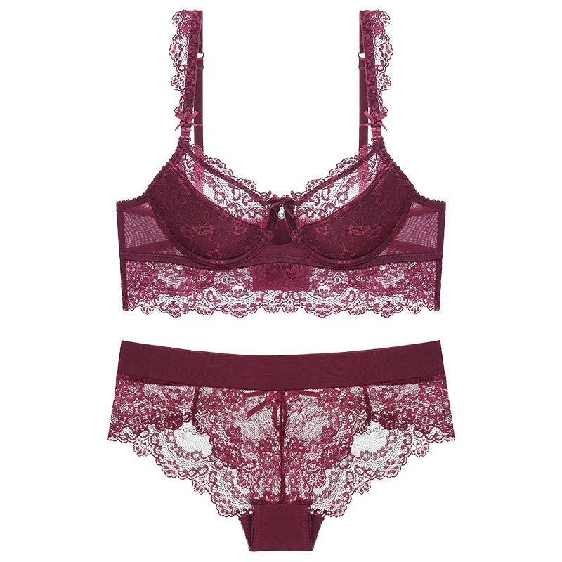 Женский кружевной комплект нижнего белья тонкий бюстгальтер с пуш апом и трусики