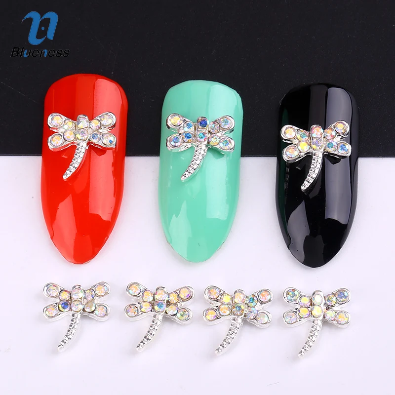 3d украшения для дизайна ногтей 10 шт Красочные Стрекозы с Стразы наклейки