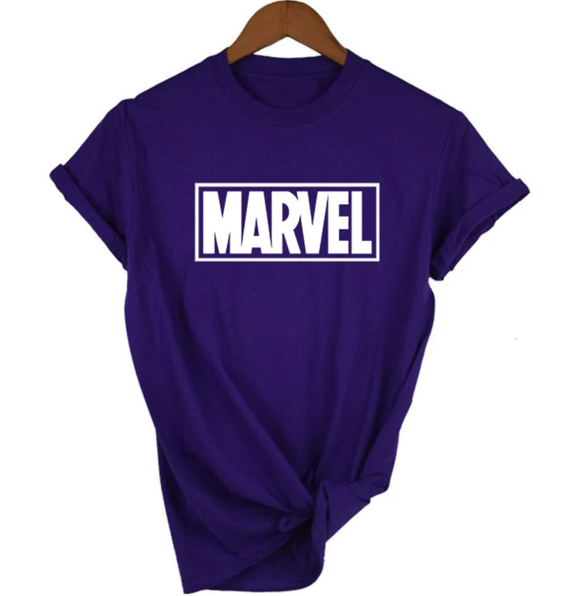 Летняя футболка с надписью MARVEL, Женская Повседневная футболка с коротким рукавом, женские топы размера плюс, Забавные футболки