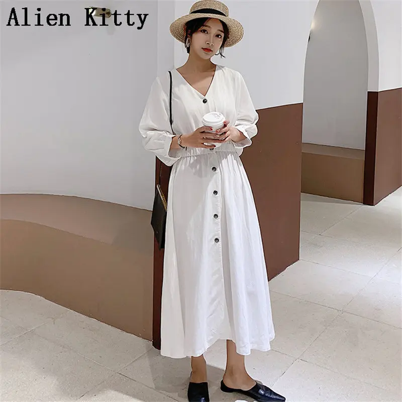 Женское однобортное платье Alien Kitty белое повседневное приталенное свободного