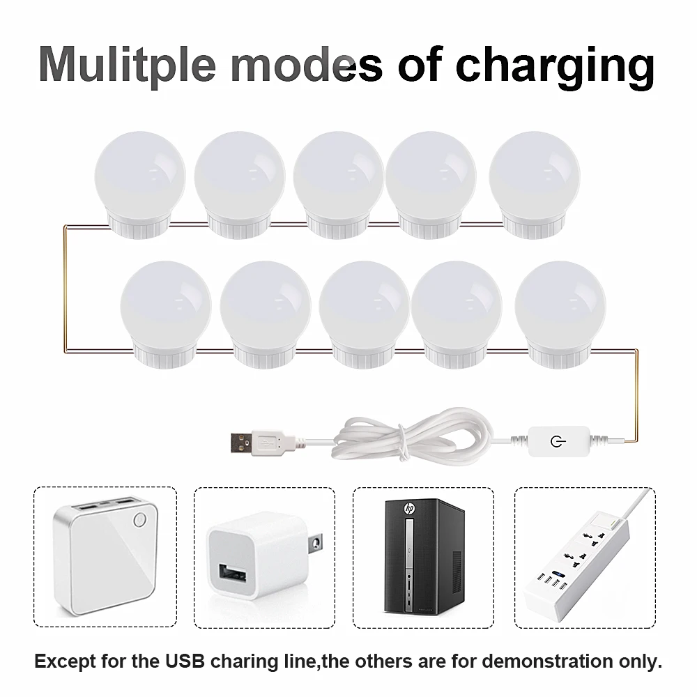 Hollywood Vanity Mirror Lights Dressing Table Makeup Lighting USB Adapter LED Vanity Light with Dimmable Light Bulb for Bathroom