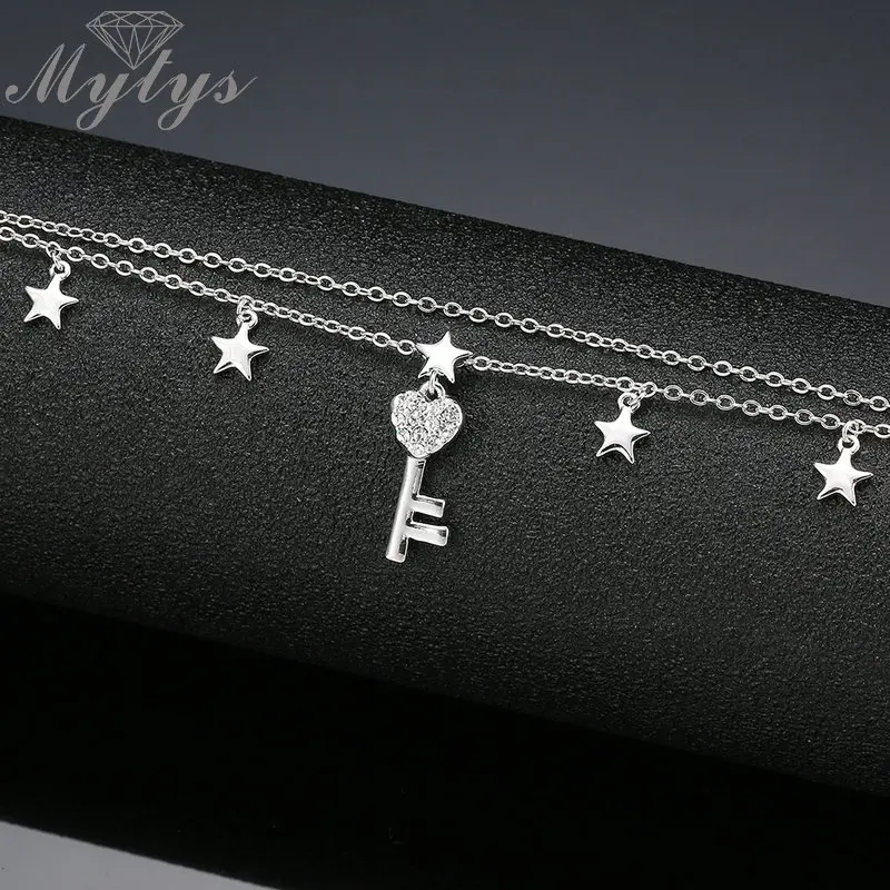 Mytys двойной цепи звезды и ключ браслет для девочек Для женщин очаровательные
