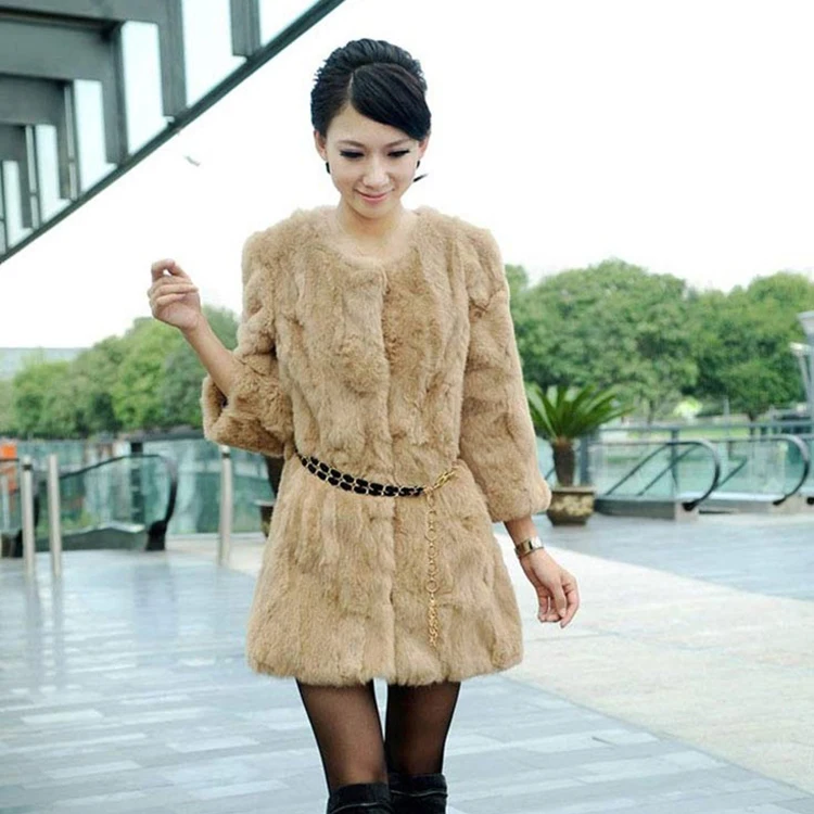 

Новое поступление, осенне-зимние женские пальто из натурального кроличьего меха, женское облегающее пальто средней длины, верхняя одежда, б...