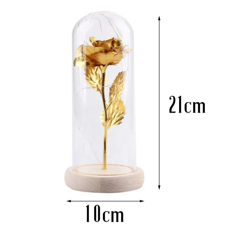 Стеклянный купол Красавица и Чудовище с золотым покрытием красная роза