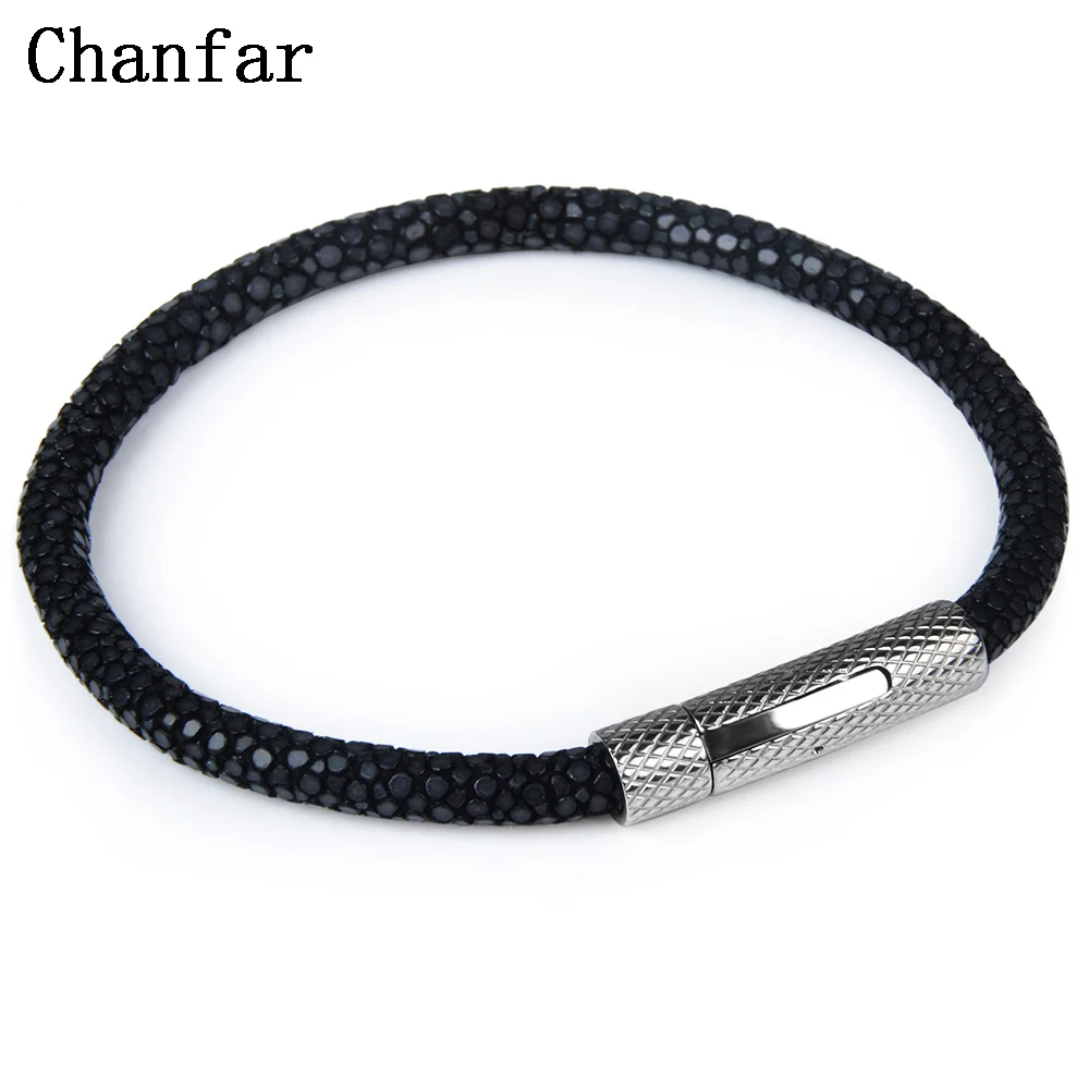Chanfar Luxury Genuine Leather Stingray Bracelet Men Charm Strap Titanium Steel Bracelet Bangle Women Jewelry Wholesale
