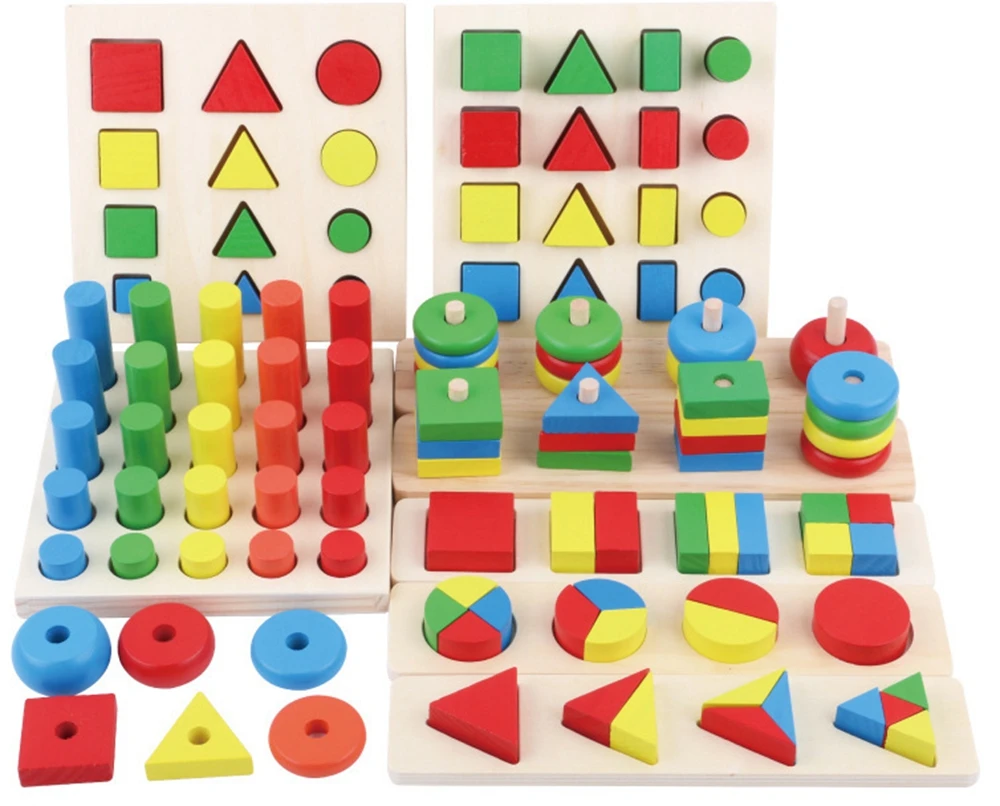 

Montessori Cylinder Block Wood Montessori Teaching Aids Geometry Shape Baby Learning Materials Set Educational Toy , 8pcs