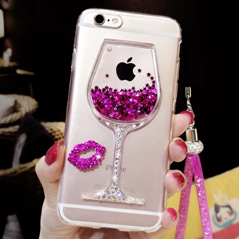 For OPPO A7 R15X RX17 Neo k1 A7X R17 Pro case 3D Liquid Quicksand Bling Wine Glass Phone Cases |