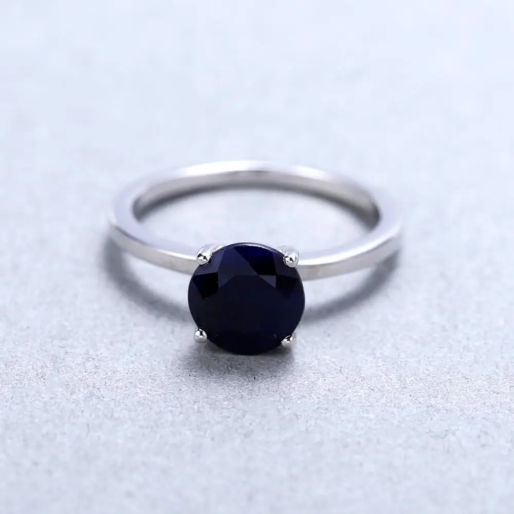 GEM'S балетные 2.57Ct круглые обручальные кольца с натуральным синим сапфиром 925 пробы Серебряное кольцо для женщин