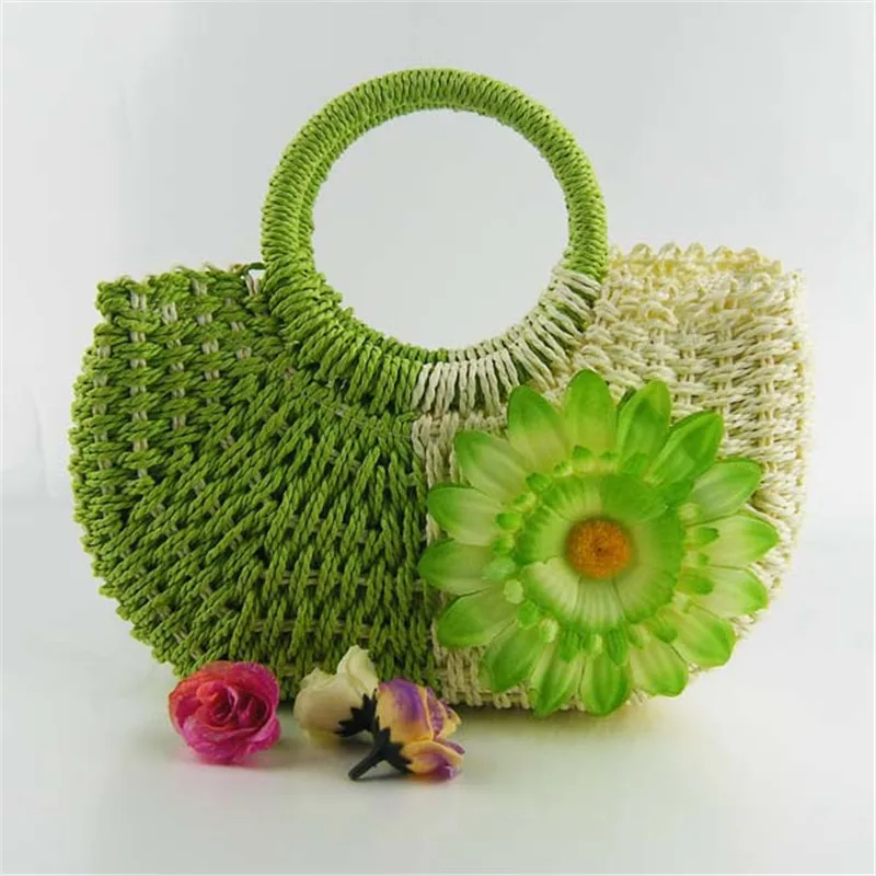 Bargin price womens summer countryside beach cute floral yellow red green pink orange zipper mini straw bag females handbags | Багаж и