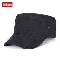 unikevow 100 cotton solid army cap washed flat top hat for men military cap with triangle decoration breathablue outdoor cap