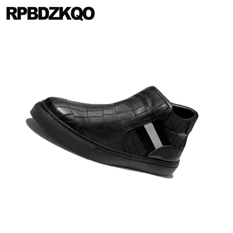winter black handmade faux fur high top short sneakers genuine leather trainer full grain boots korean men slip on casual shoes