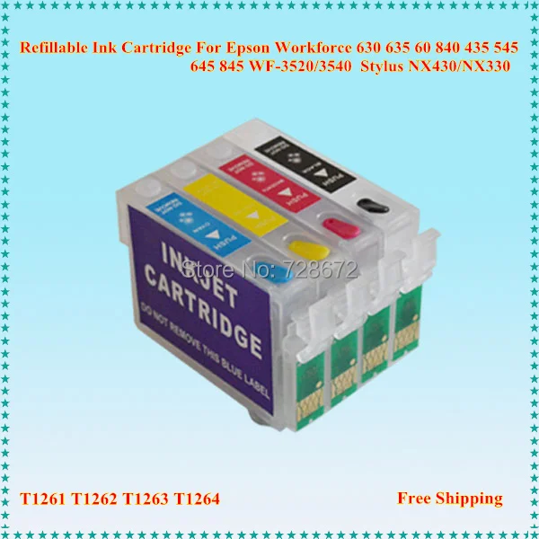 T1261 T1264 T126 перезаправляемый картридж с чип для Epson рабочей силы 630 635 545 845 WF 3520