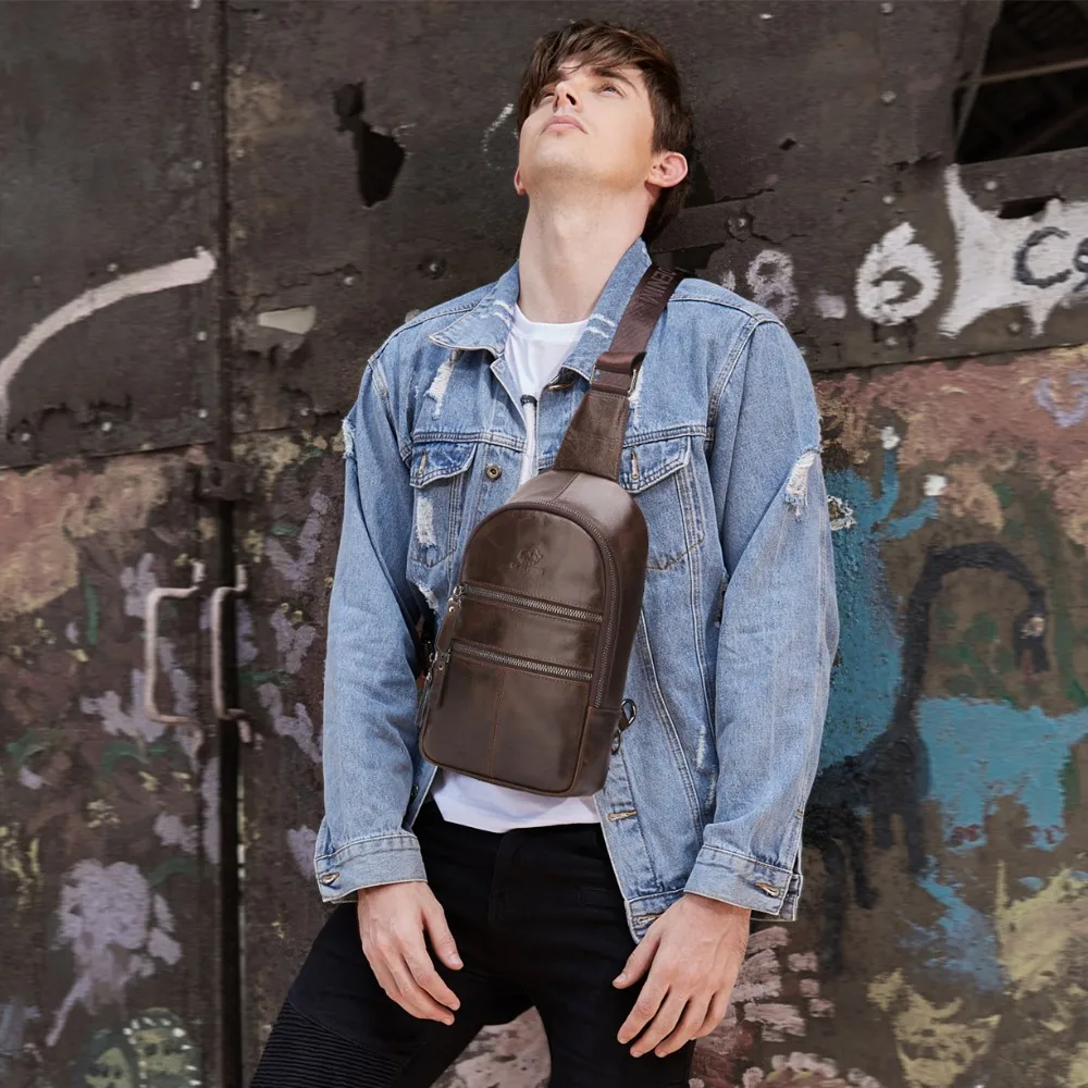 Мужская сумка мессенджер BISON DENIM черная Повседневная через плечо из натуральной