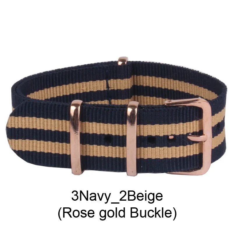 3Navy 2Beige Купить 2 получают 10%) Пряжка из розового золота 18 мм/20 мм/22 мм полосы Камбо однотонные армейские водонепроницаемые наручные часы модные НАТО текстильный нейлоновый ремешок для часов полосы - Цвет ремешка: 3Navy 2Beige