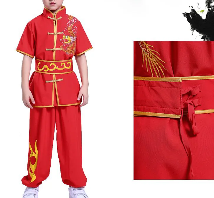 Детские тренировочные костюмы с вышивкой дракона кунг-фу детская форма для Тай