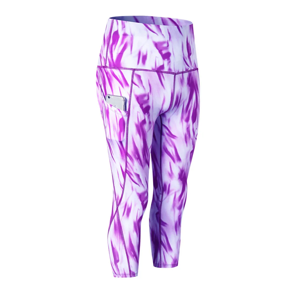 Purple Selena Fanny, штаны для йоги, с принтом, высокая талия, для фитнеса, спортивная одежда для женщин, для спортзала, для бега, Колготки с карманом, пуш-ап, спортивные Леггинсы, XXL - Цвет: Purple