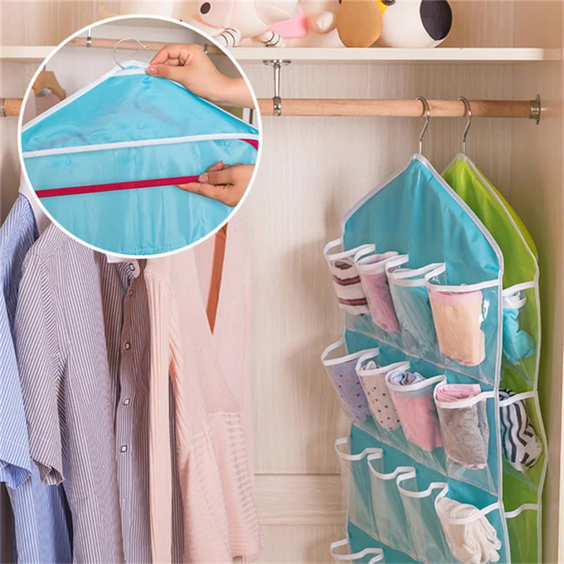 

16 Pockets Clear Hanging Storage Bag Bra Underwear Shoe Rack Hanger Wall Wardrobe Storage Organizer Home Storage Bag Organizer