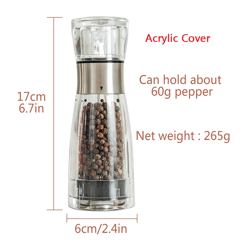 1pc Acrylic Cover Двухстильная мельница для морской соли, ручная кухонная мельница для специй, 5 передач, регулируемая мельница для перца, фарфоровая мельница для измельчения - Цвет: 1pc Acrylic Cover