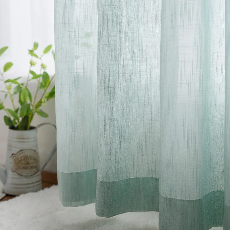 Пряжа Slub маленькая чистая и свежая зеленая тюль для гостиной столовой