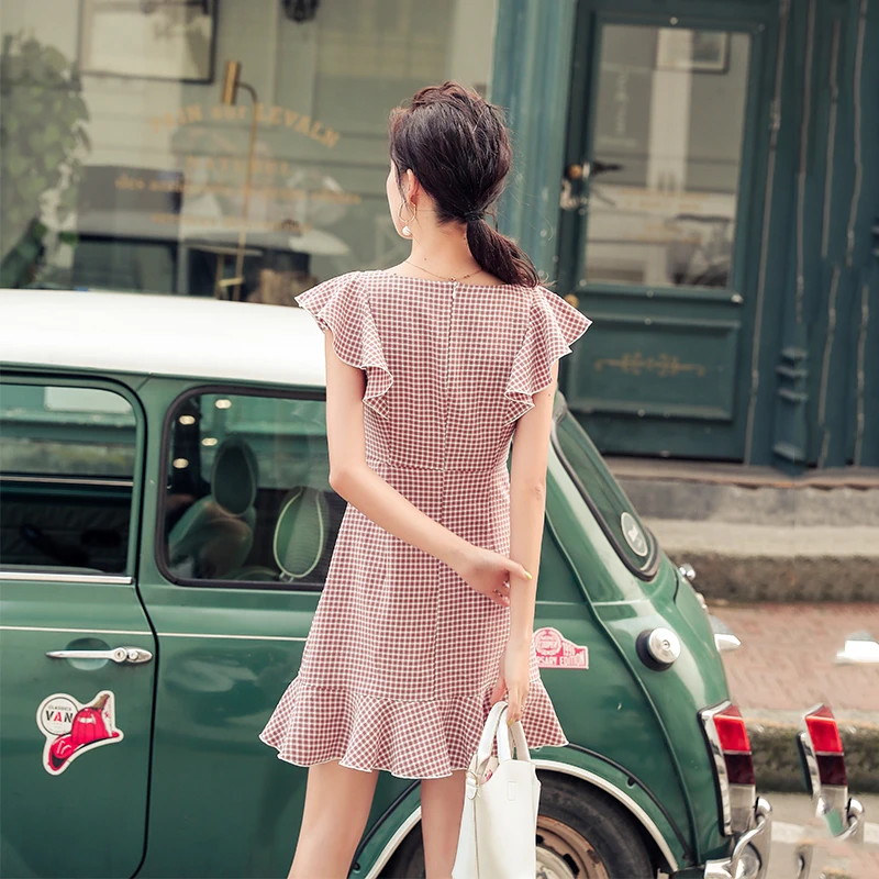 Женское летнее платье 2019 Новое поступление элегантный короткий рукав с оборками