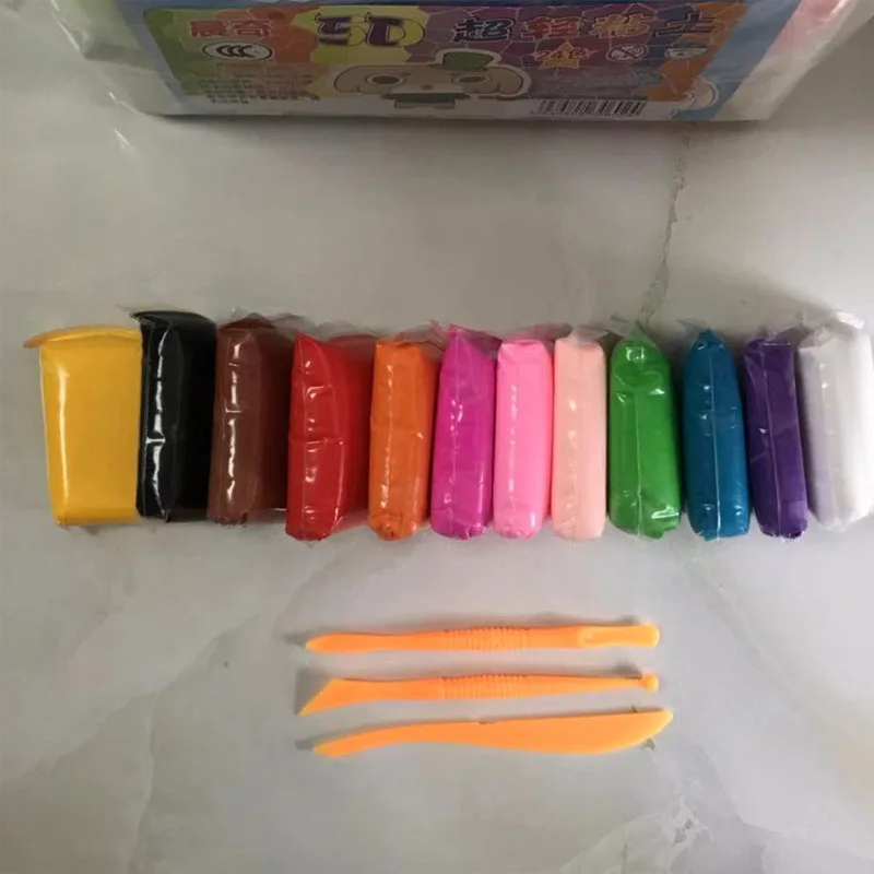 12 pieces 12 шт., 24 шт., 36 шт./лот, цветной пластилин, светильник для пластилина, игрушка для ухода за ребенком, сушка на воздухе, ручная печать, полимерная Слизка, пушистый светильник, мягкий пластилин - Цвет: 12 pieces