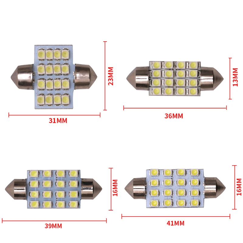 Лейтес 300 шт. 31 мм 36 мм/39 мм/41 3528 1210 SMD 16 светодиодный Авто купольная гирлянда для