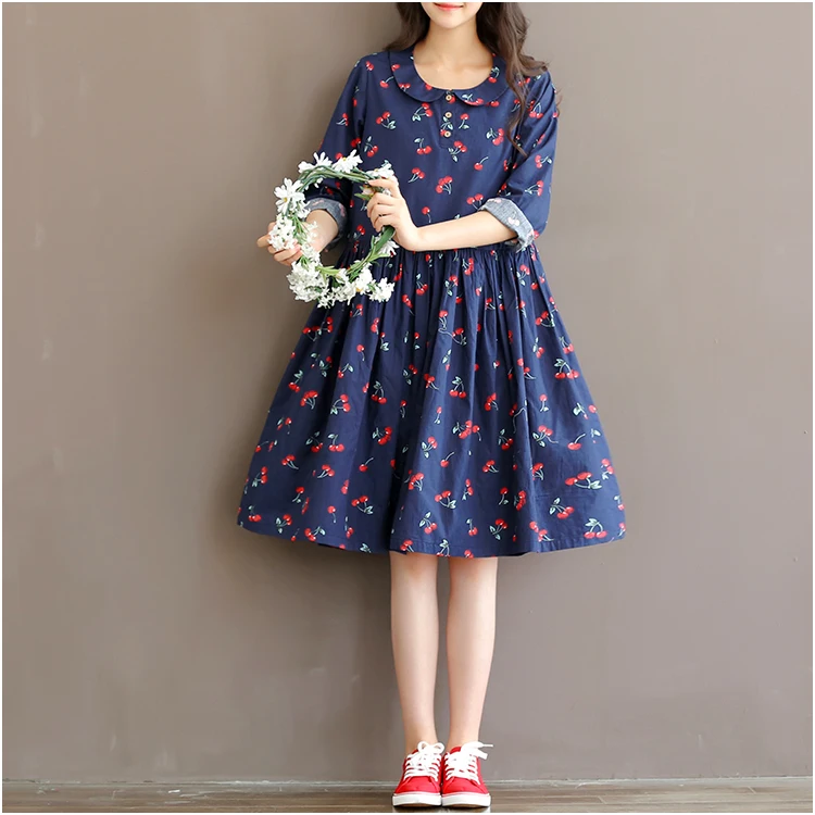 Женское платье с длинным рукавом осенне зимнее хлопковое большого размера