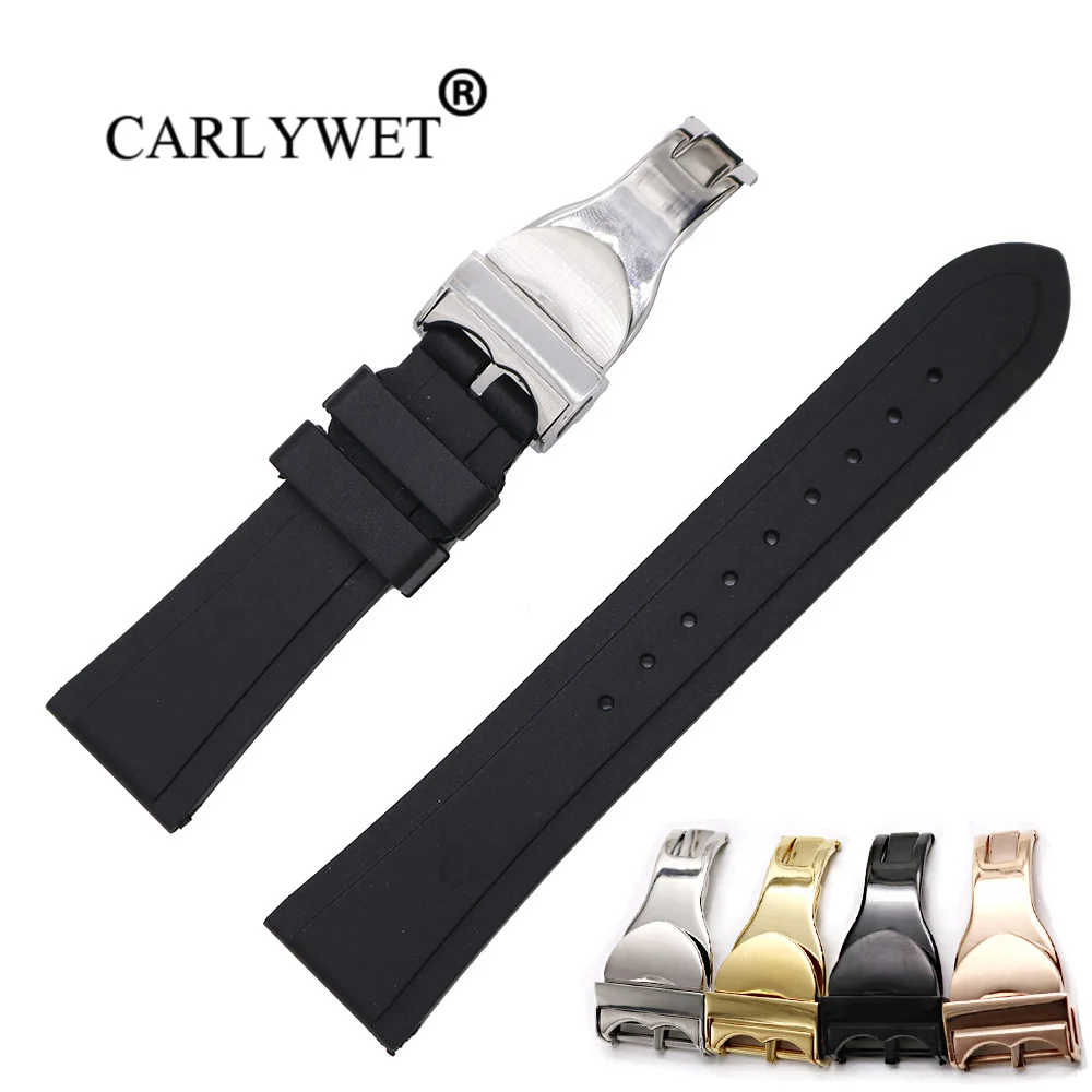 CARLYWET 22 мм черный водонепроницаемый силиконовый резиновый сменный ремешок для