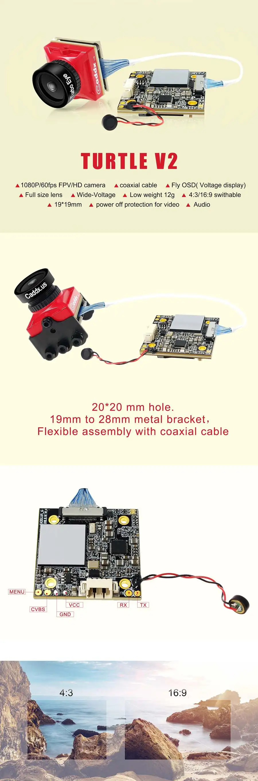 Caddx черепаха V2 1080p 60fps FOV 155 градусов Супер WDR Мини HD FPV камера OSD микрофон для радиоуправляемого дрона аксессуары