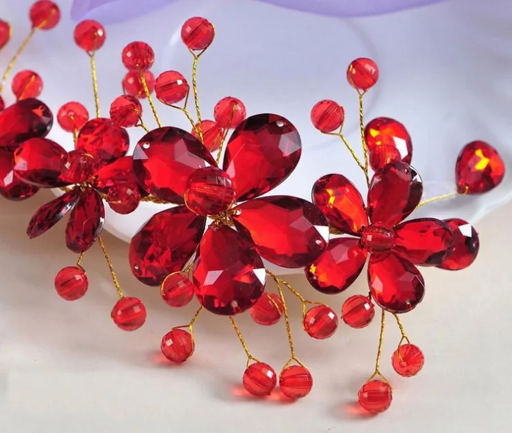 Продажи свадебные цветы блестящие красные Plum Корейский ручной бисером головной