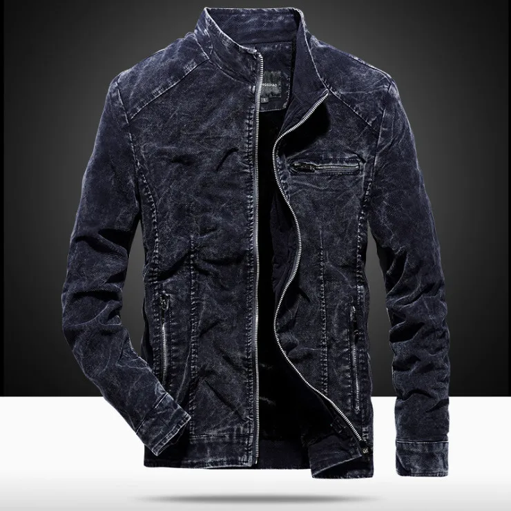 9856 Dark Blue Мужская куртка Новое поступление джинсовая куртка мужская теплая плюс бархат Тонкий ретро мотоциклетная одежда Повседневная куртка сплошная мужская верхняя одежда - Цвет: 9856 Dark Blue